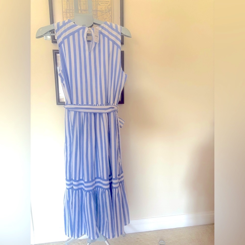 J.Crew Tie Waist Striped Cotton Midi Dress Size 8 NWT - Picture 2 of 4